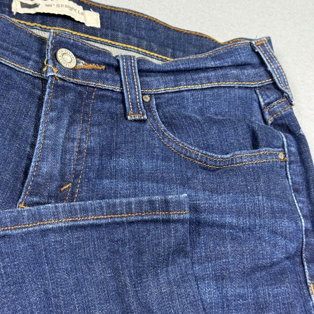 Levis 505 Straight Leg Jeans Dark Wash Blue Denim Flap Pocket Womens 4S W27 L30
